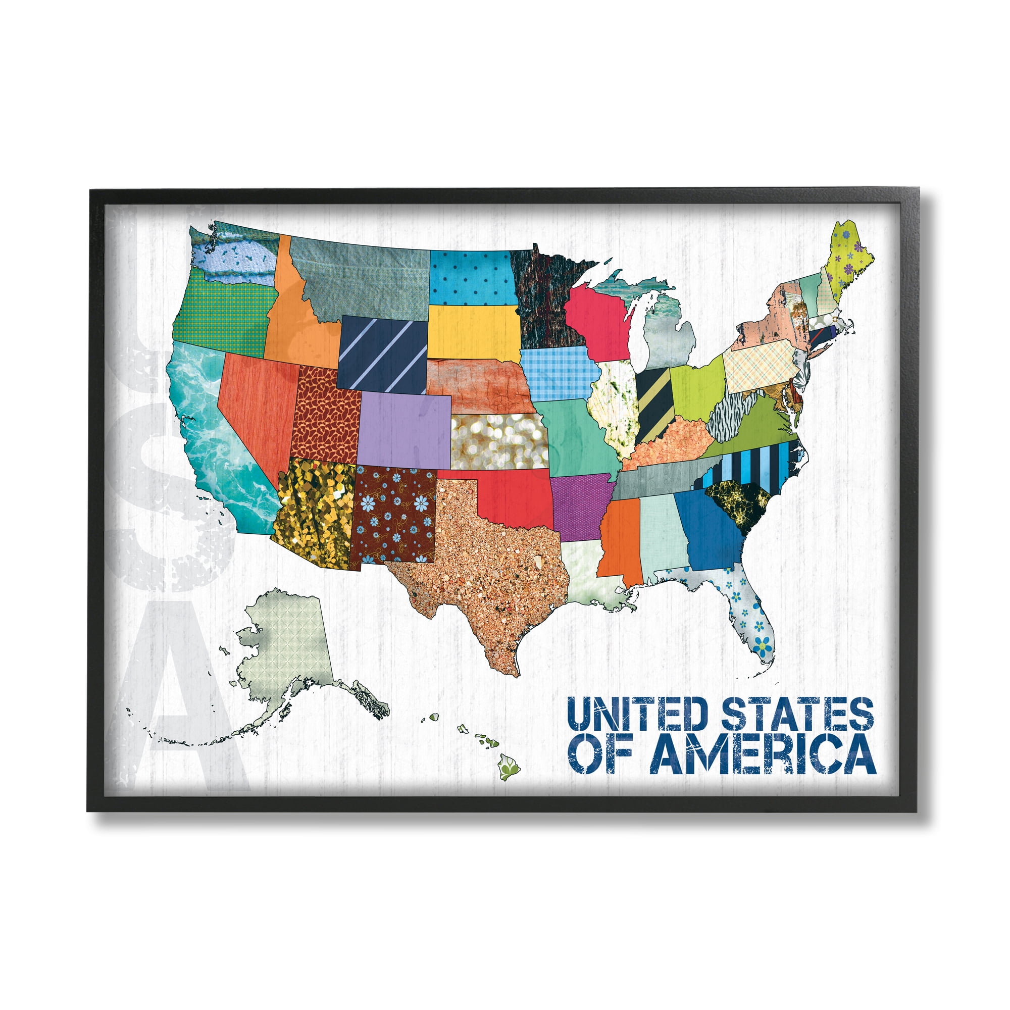 Stupell Industries United States of America Map Quilted Pattern Borders, 11 x 14, Design by Lauren Gibbons