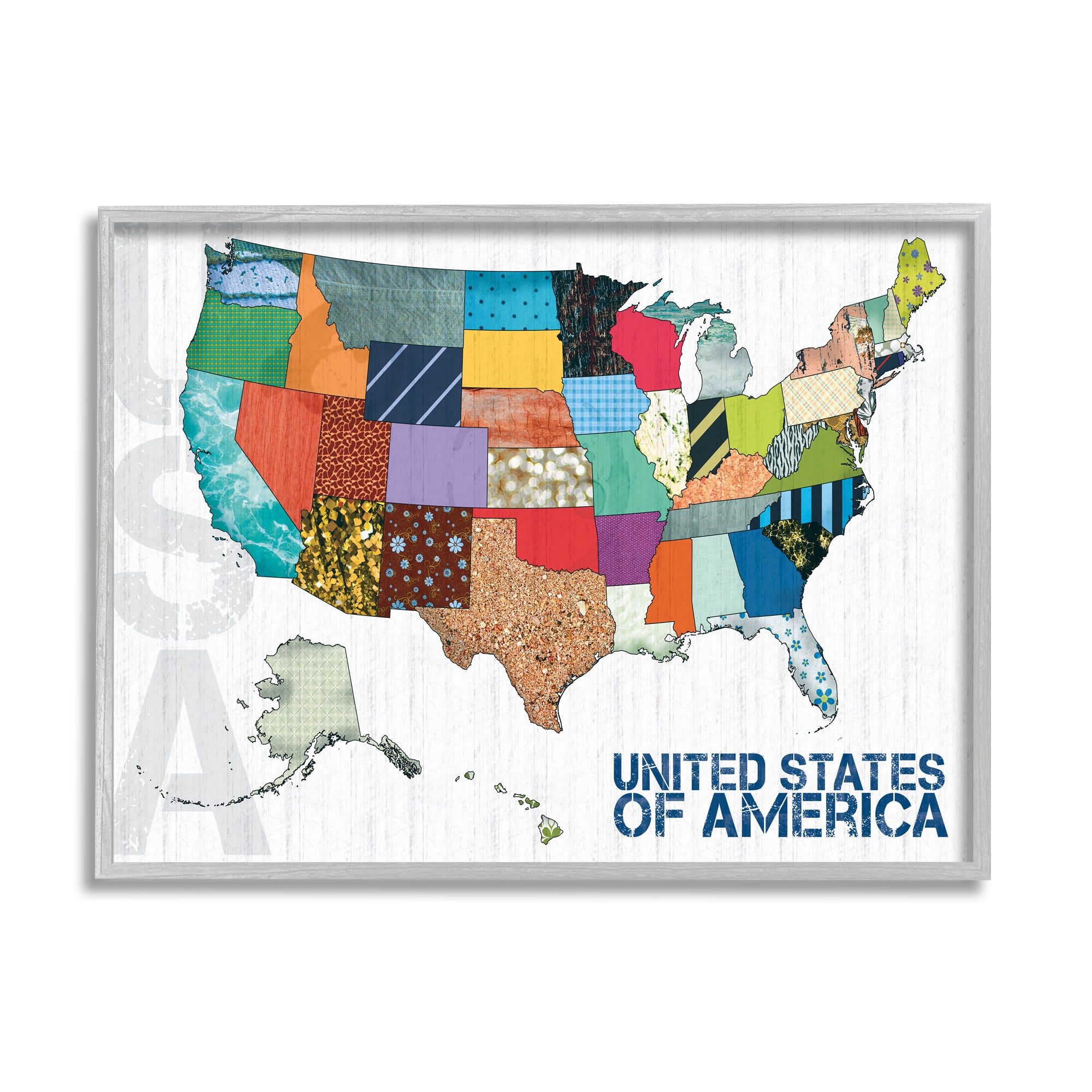 Stupell Industries United States of America Map Quilted Pattern Borders, 16 x 20, Design by Lauren Gibbons