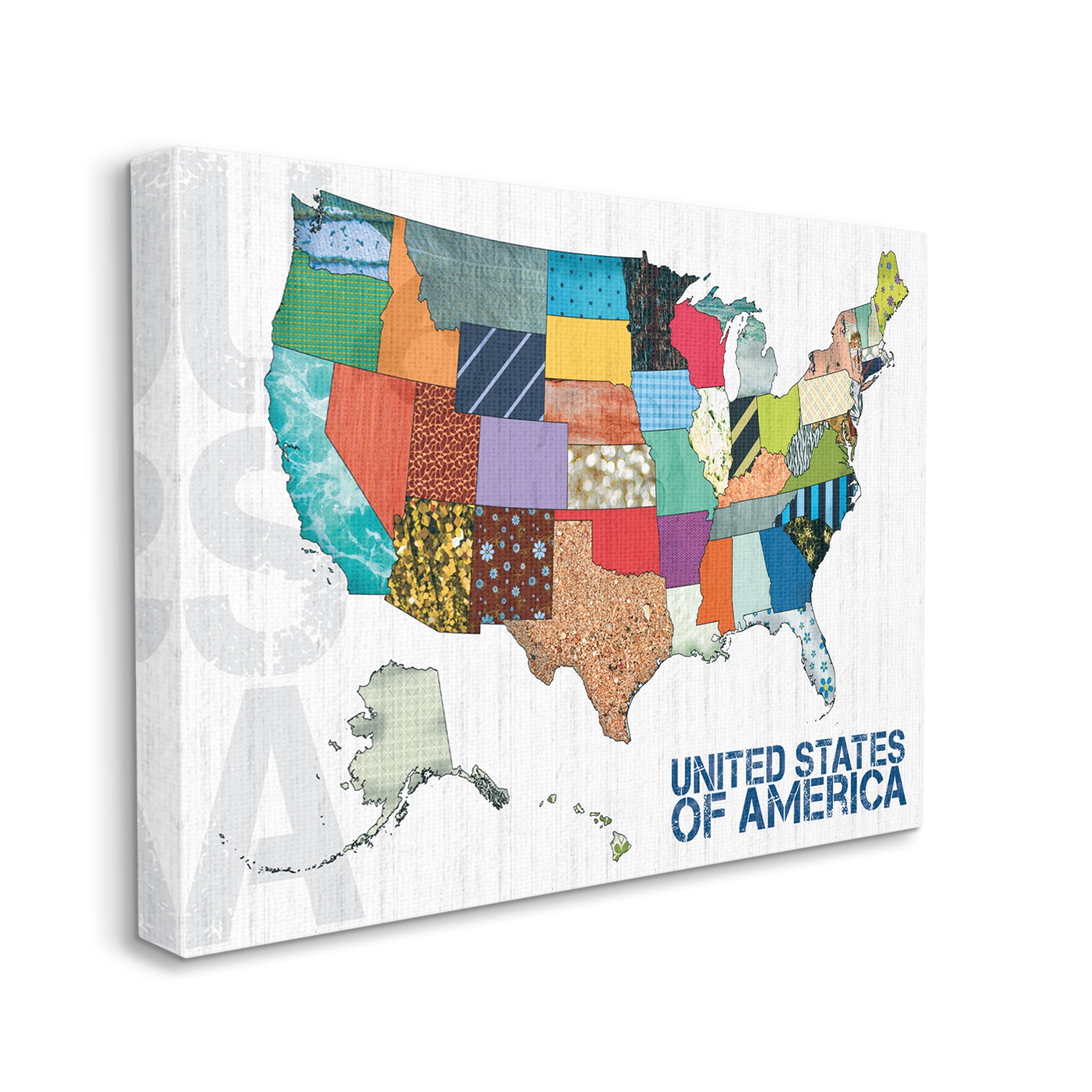 Stupell Industries United States of America Map Quilted Pattern Borders Town & City Painting Gallery Wrapped Canvas Print Wall Art, 16 x 20