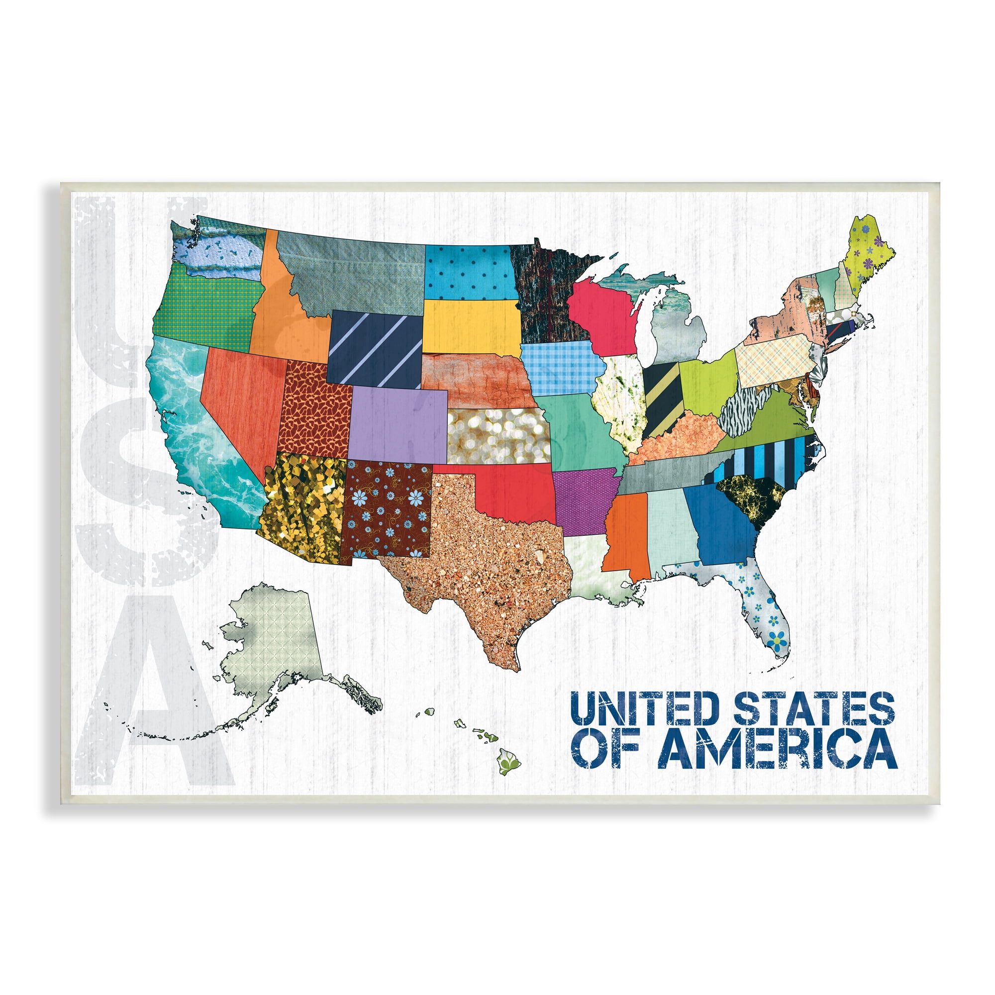 Stupell Industries United States of America Map Quilted Pattern Borders Town & City Painting Unframed Art Print Wall Art, 10 x 15