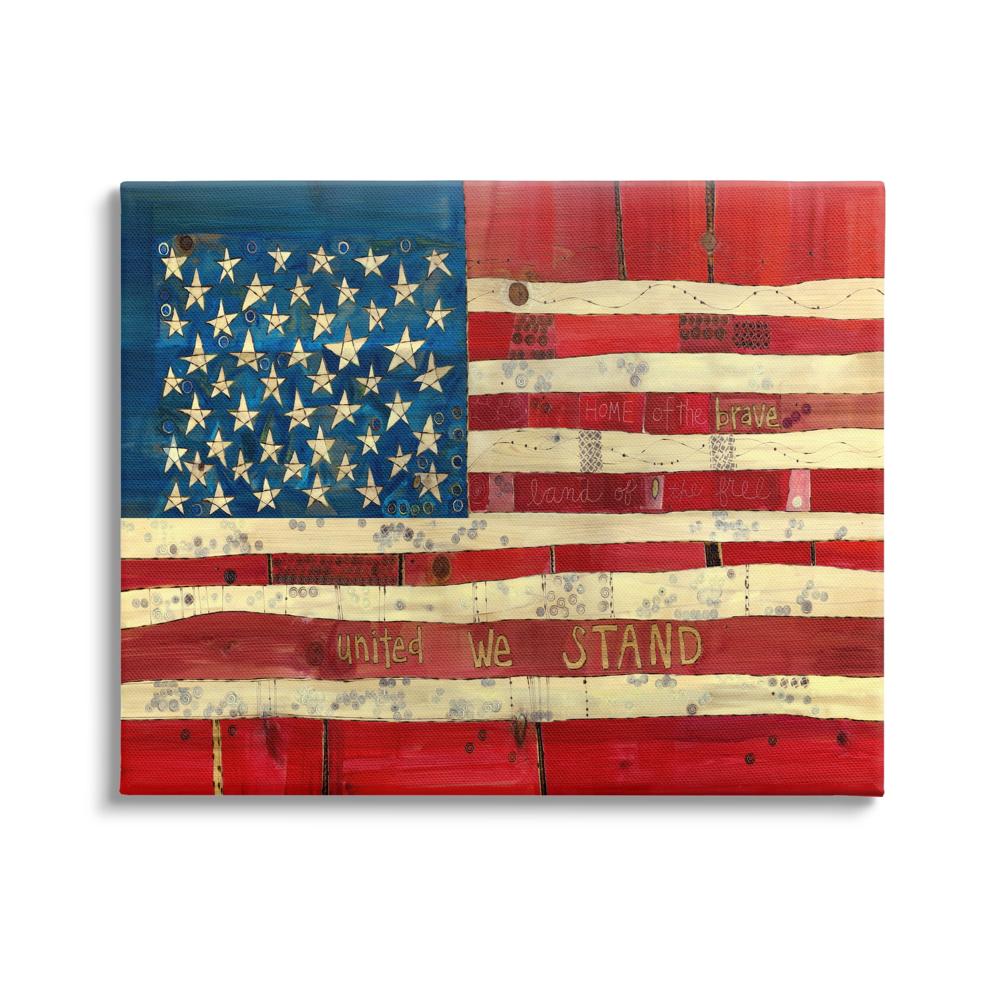 Stupell Industries United We Stand Independence Day Festive American Flag Painting Gallery Wrapped Canvas Print Wall Art, Design by Stephanie Burgess
