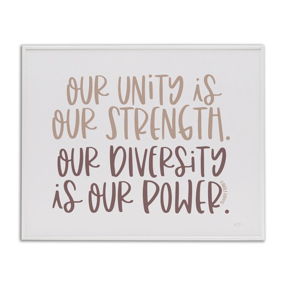 Stupell Industries Modern Unity is Strength Diversity is Power Motivational Phrase White Framed Giclee Art, 20 x 16, by Lux + Me Designs