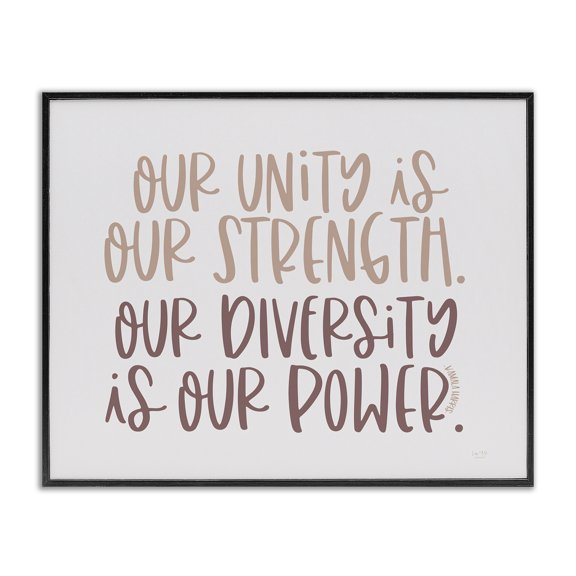 Stupell Industries Modern Unity is Strength Diversity is Power Motivational Phrase Black Framed Giclee Art, 20 x 16, by Lux + Me Designs