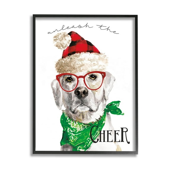 Stupell Industries Unleash The Cheer Holiday Dog Graphic Art Black Framed Art Print Wall Art, Design by Livi Finn