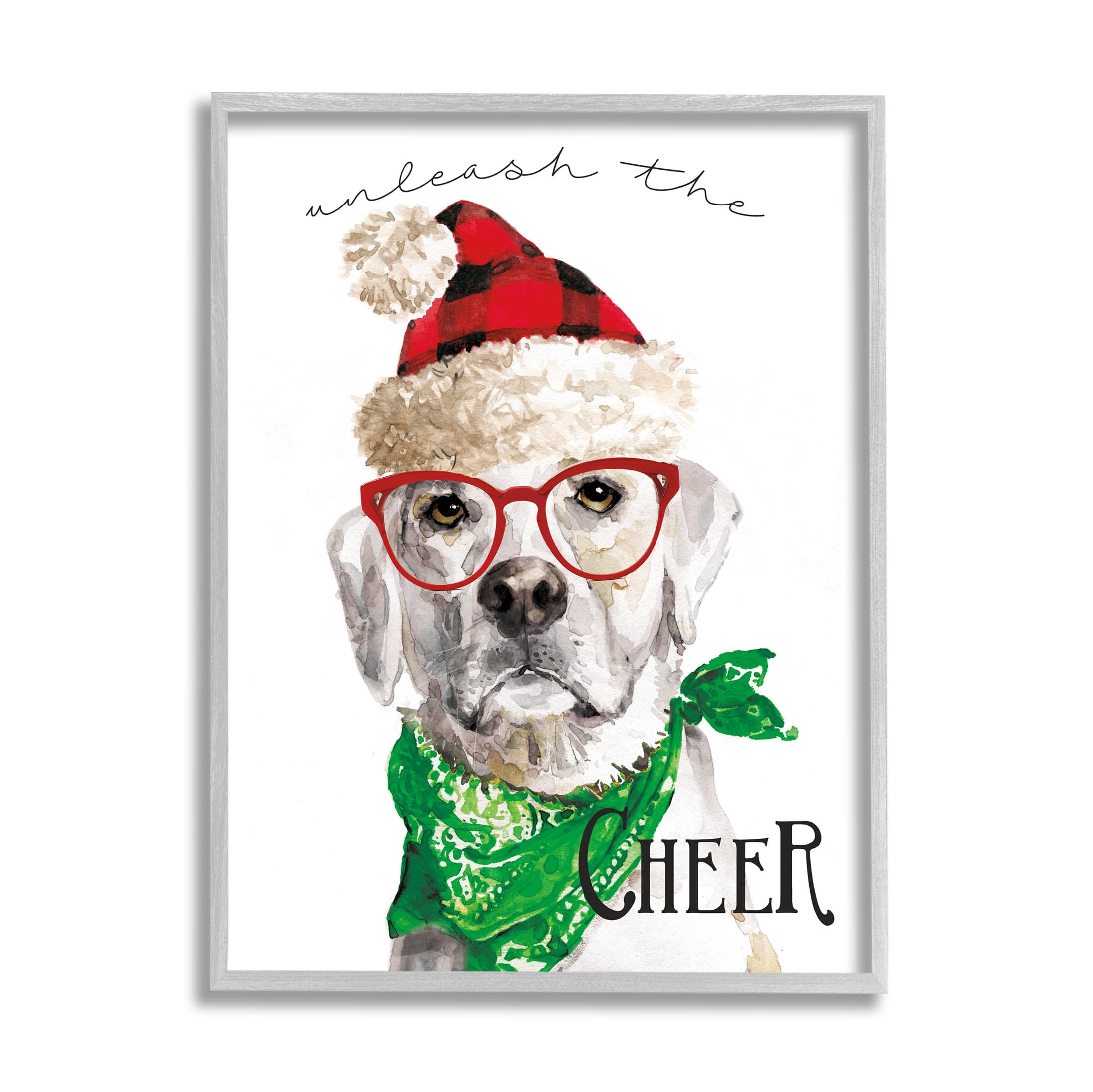 Stupell Industries Unleash The Cheer Holiday Dog Graphic Art Gray Framed Art Print Wall Art, Design by Livi Finn