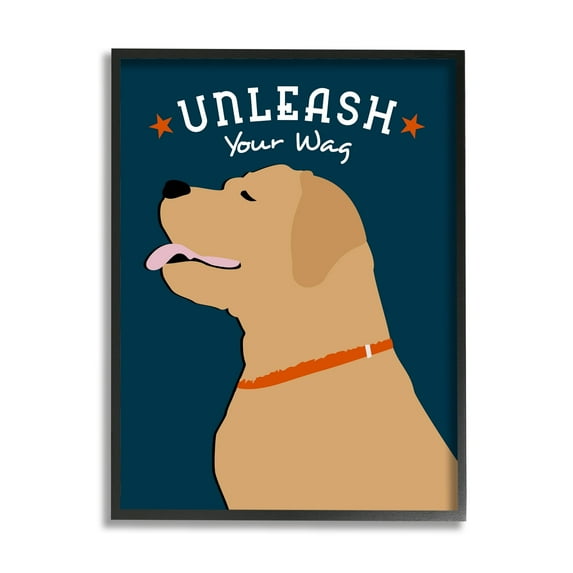 Stupell Industries Unleash Your Wag Phrase Golden Labrador Dog Black Framed, 24 x 30, Design by Ginger Oliphant