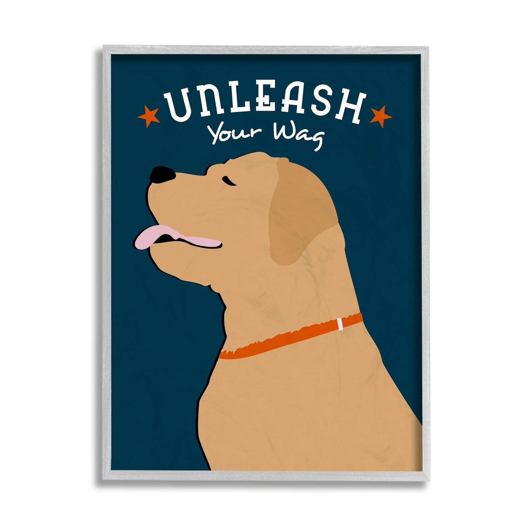Stupell Industries Unleash Your Wag Phrase Golden Labrador Dog Grey Framed, 11 x 14, Design by Ginger Oliphant
