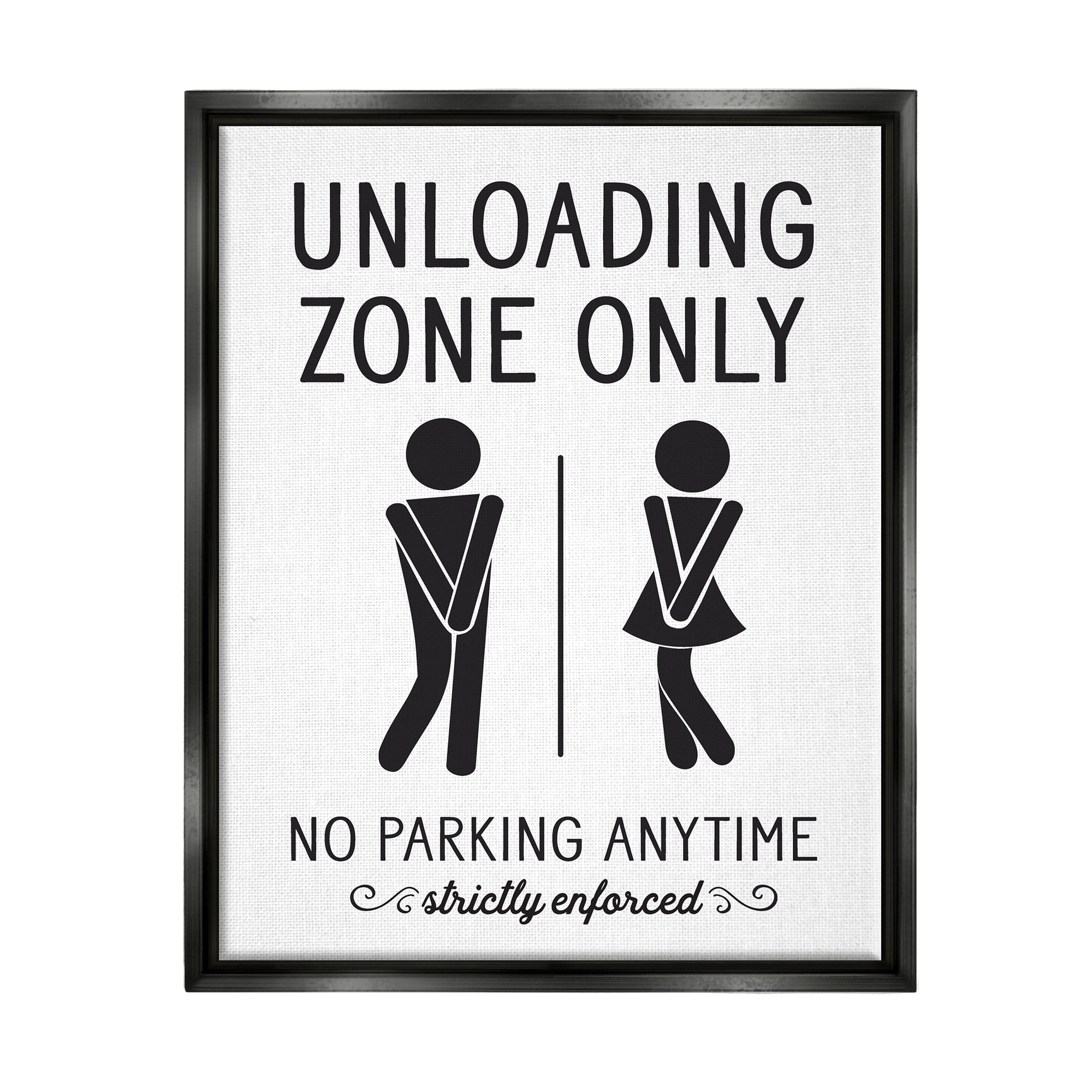 Stupell Industries Unloading Zone Witty Bathroom Symbols Casual Sign Graphic Art Jet Black Floating Framed Canvas Print Wall Art, Design by Lettered and Lined