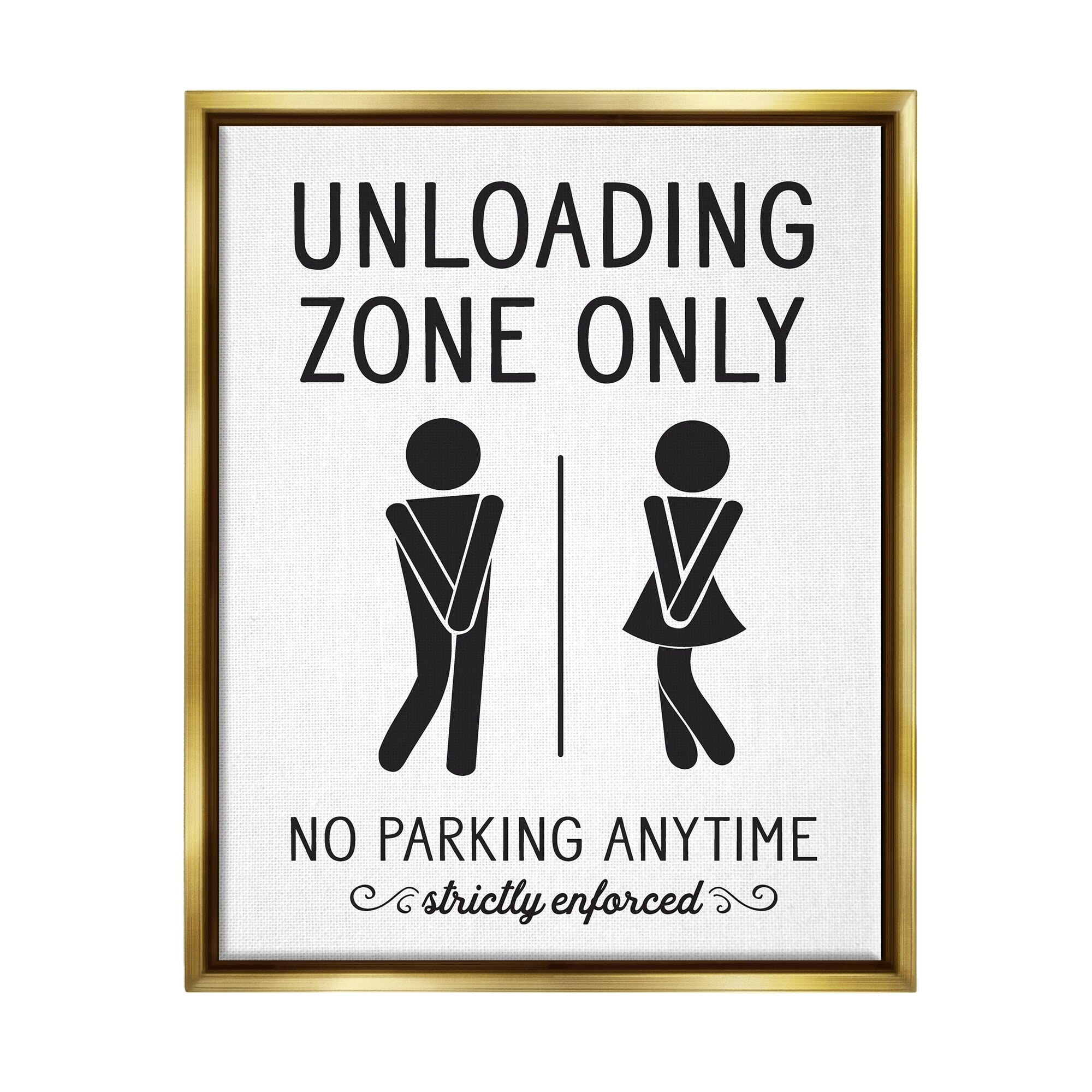 Stupell Industries Unloading Zone Witty Bathroom Symbols Casual Sign Graphic Art Metallic Gold Floating Framed Canvas Print Wall Art, Design by Lettered and Lined