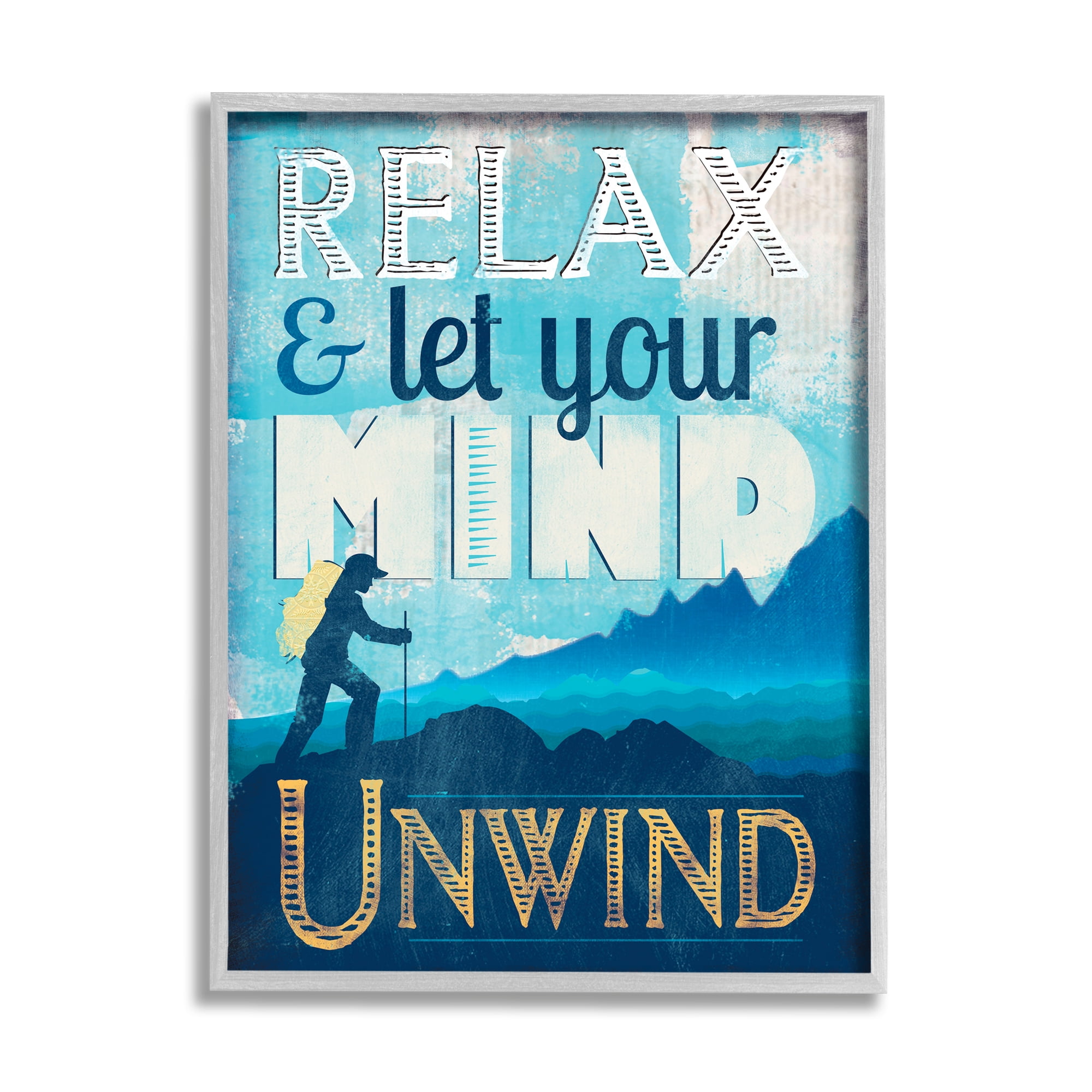Stupell Industries Unwind Hiking Nature Inspirational Painting Gray Framed Art Print Wall Art, 24 x 30