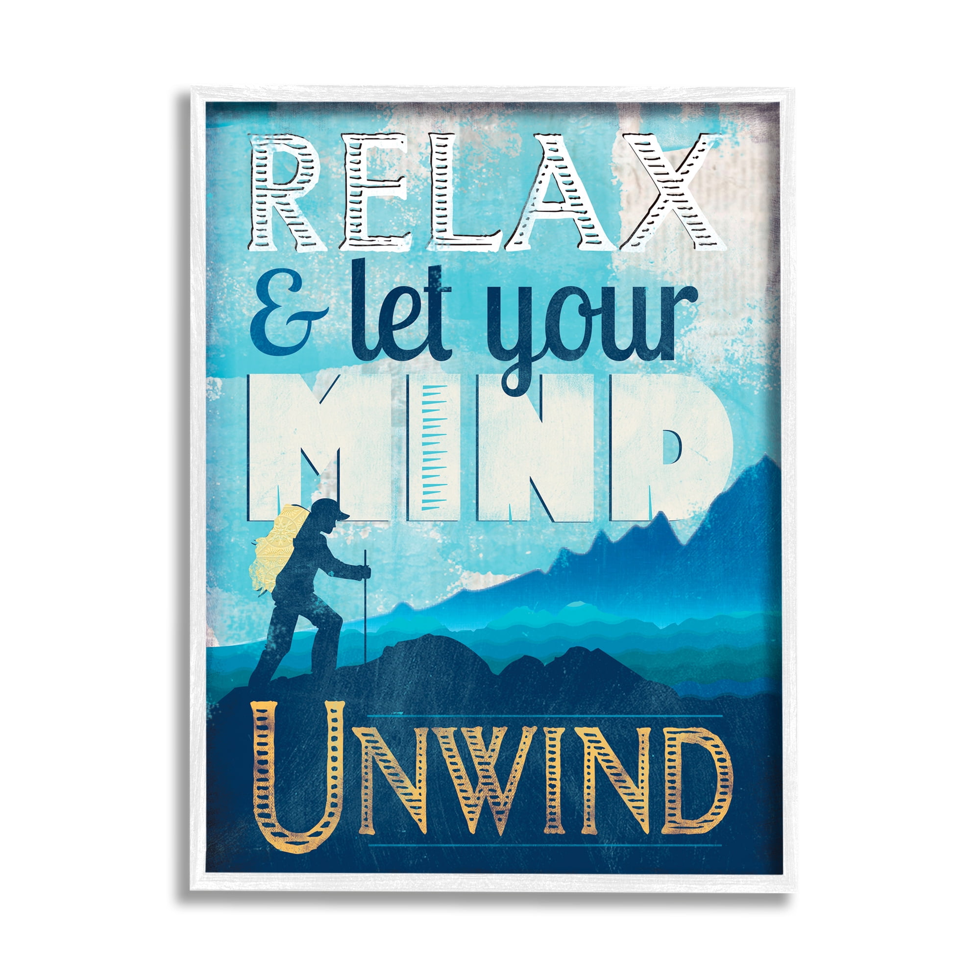 Stupell Industries Unwind Hiking Nature Inspirational Painting White Framed Art Print Wall Art, 16 x 20
