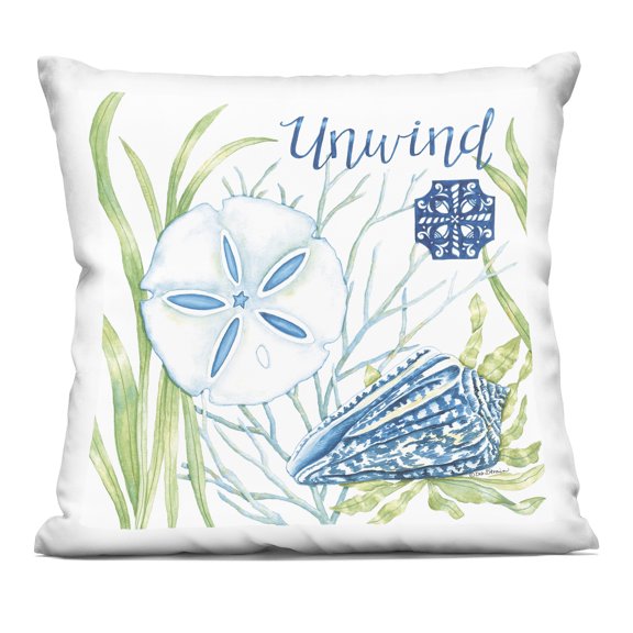 Stupell Industries - Unwind Sand Dollar & Shell Throw Pillow 18" x 18" by Deb Strain