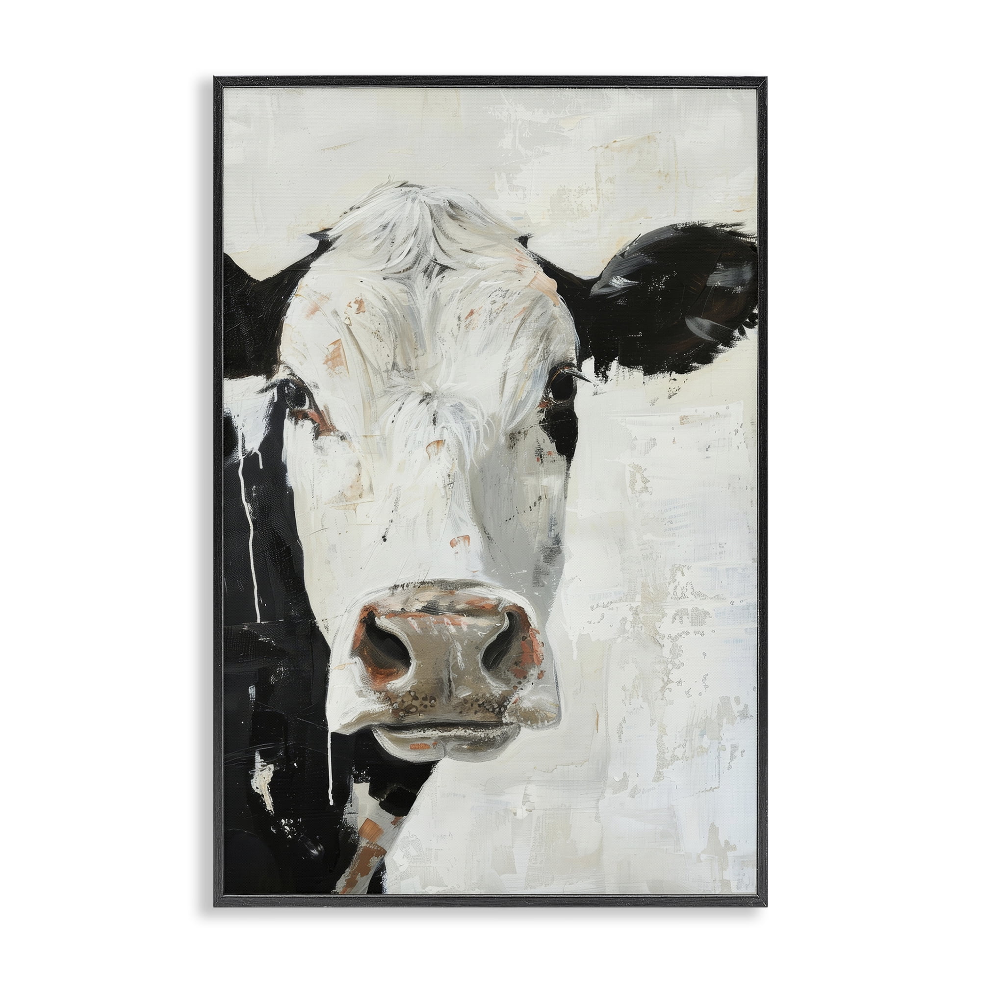 Stupell Industries Up Close Cow Animals & Insects Painting Black Framed Art Print Wall Art, 16 x 24