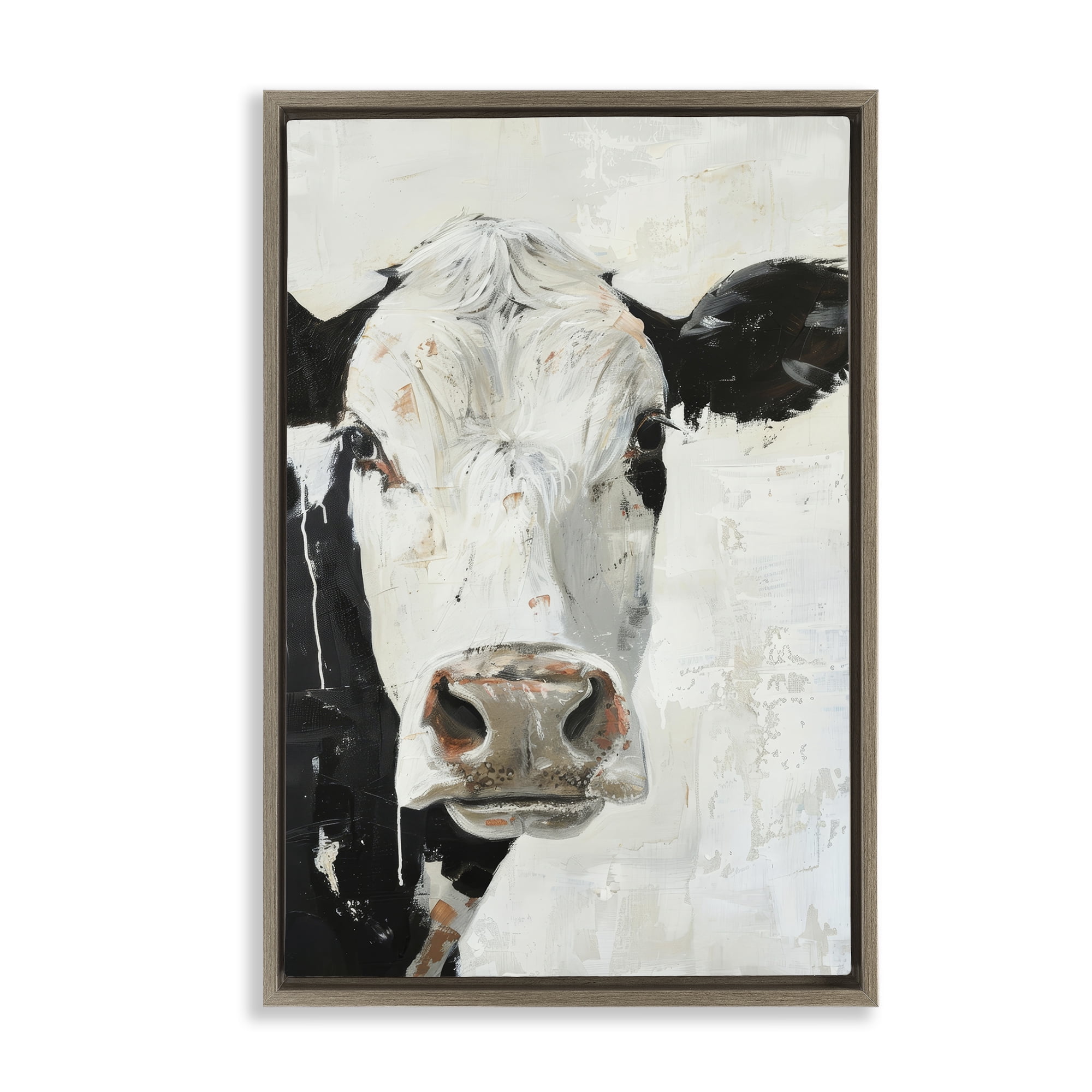 Stupell Industries Up Close Cow Animals & Insects Painting Brown Floater Framed Canvas Art Print Wall Art, 17 x 25