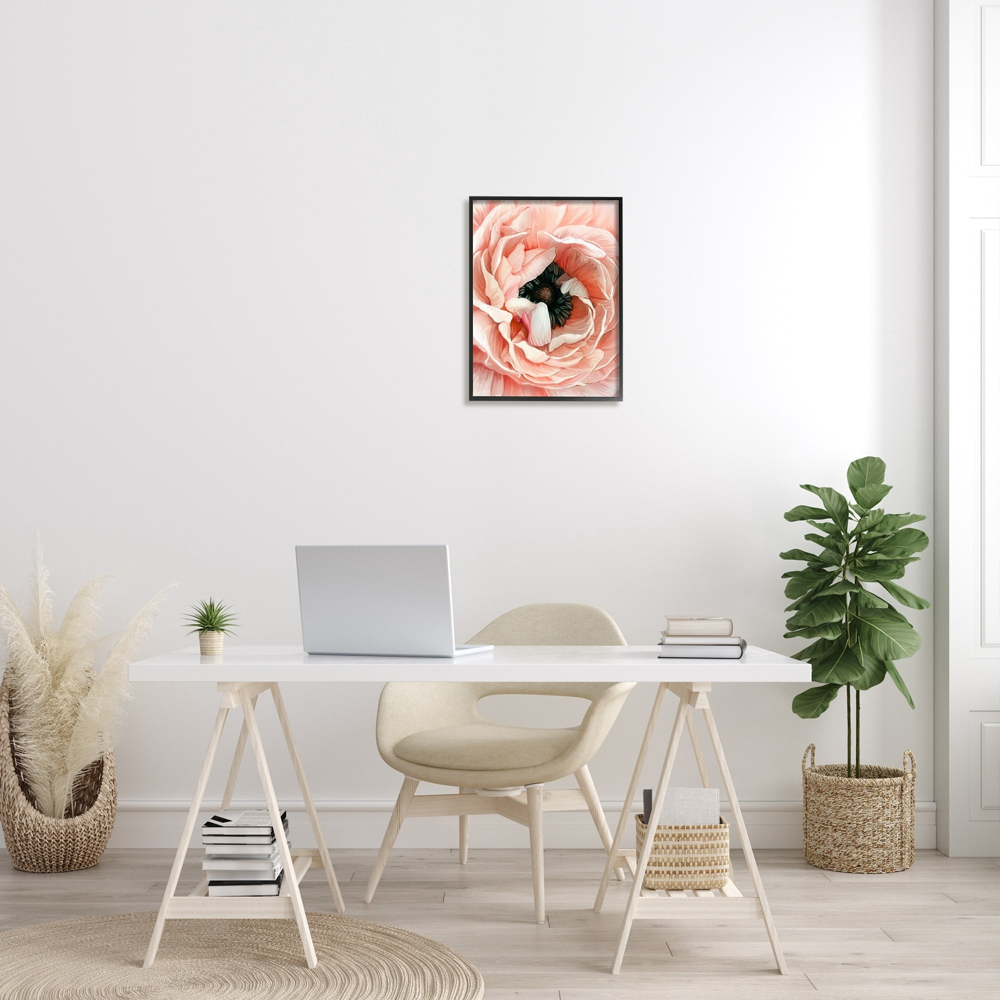 Stupell Industries Up Close Pink Peony Intricate Sunlit Petals Painting Black Framed Art Print Wall Art, Design by Ziwei Li