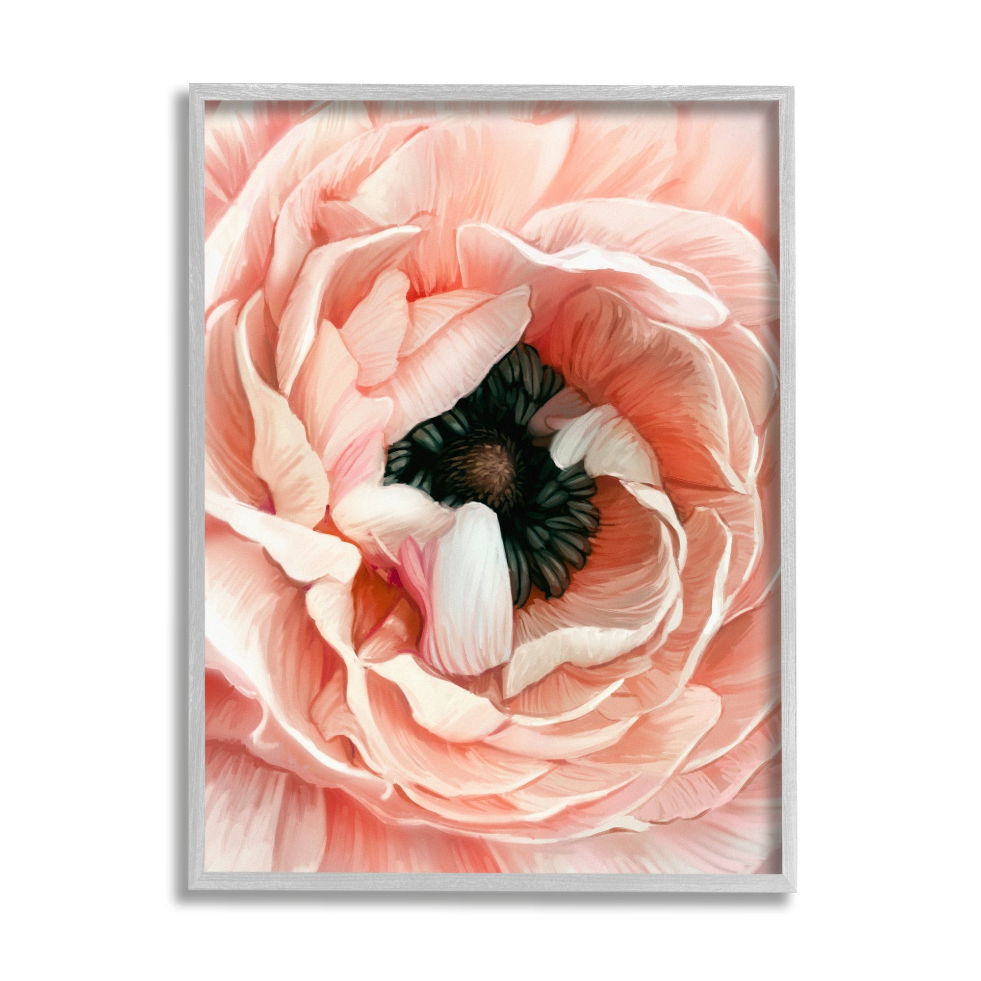 Stupell Industries Up Close Pink Peony Intricate Sunlit Petals Painting Gray Framed Art Print Wall Art, Design by Ziwei Li