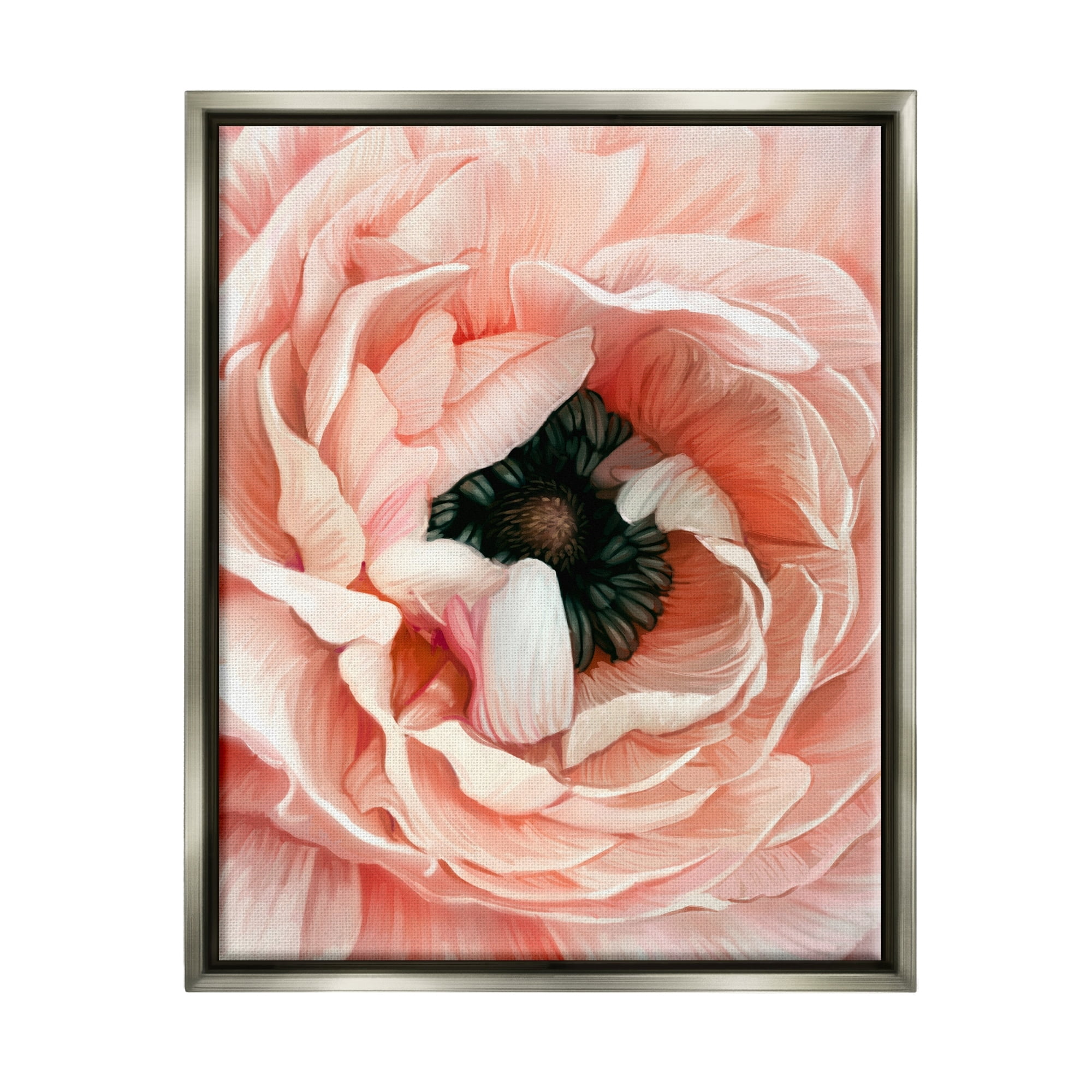 Stupell Industries Up Close Pink Peony Intricate Sunlit Petals Painting Luster Gray Floating Framed Canvas Print Wall Art, Design by Ziwei Li