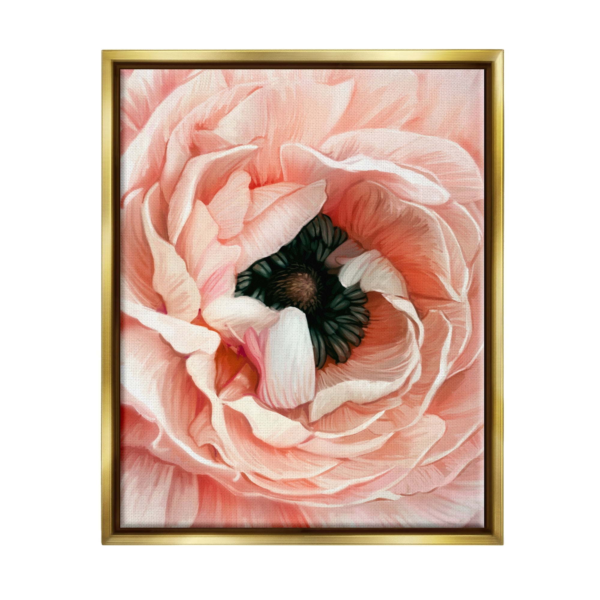 Stupell Industries Up Close Pink Peony Intricate Sunlit Petals Painting Metallic Gold Floating Framed Canvas Print Wall Art, Design by Ziwei Li