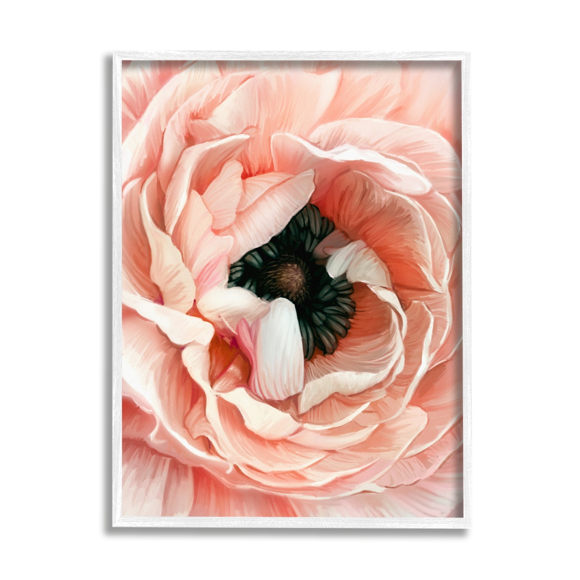 Stupell Industries Up Close Pink Peony Intricate Sunlit Petals Painting White Framed Art Print Wall Art, Design by Ziwei Li