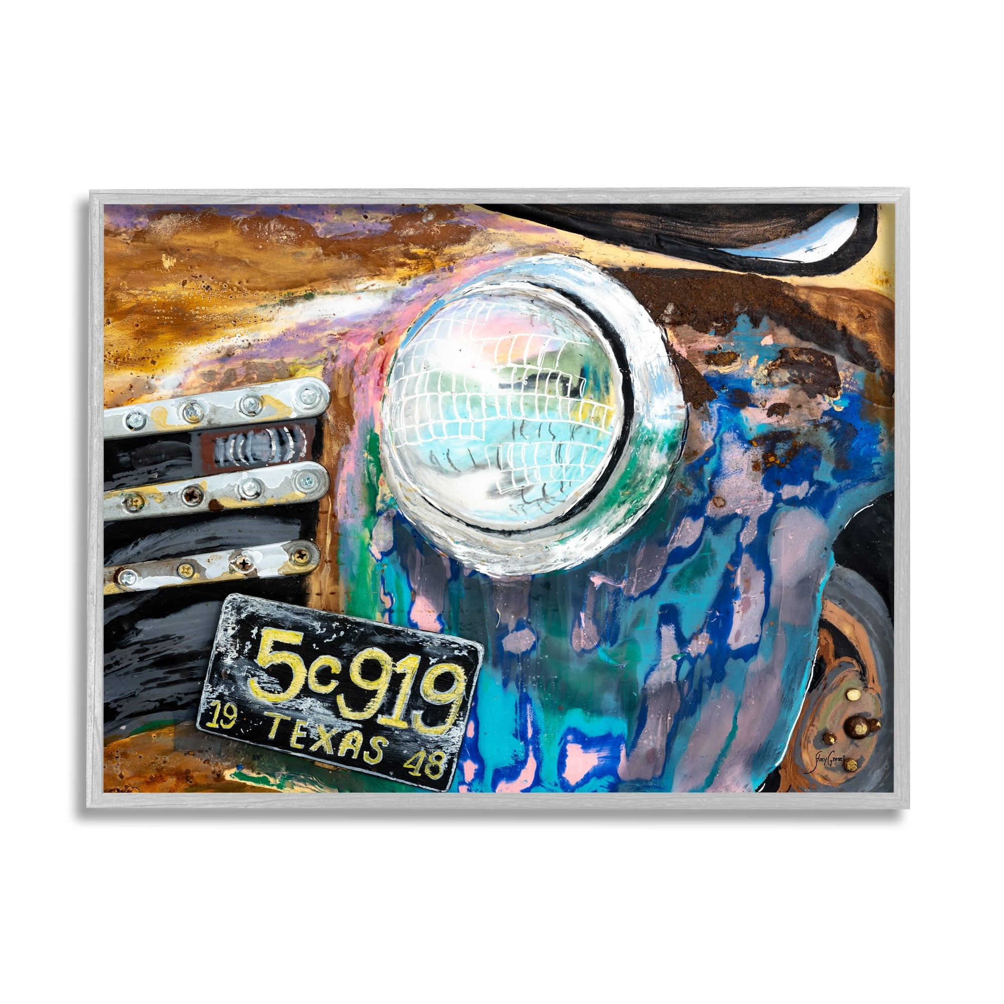 Stupell Industries Up-Close Texas Car Headlight Modern Street Style Painting Gray Framed Art Print Wall Art, Design by Stacy Gresell