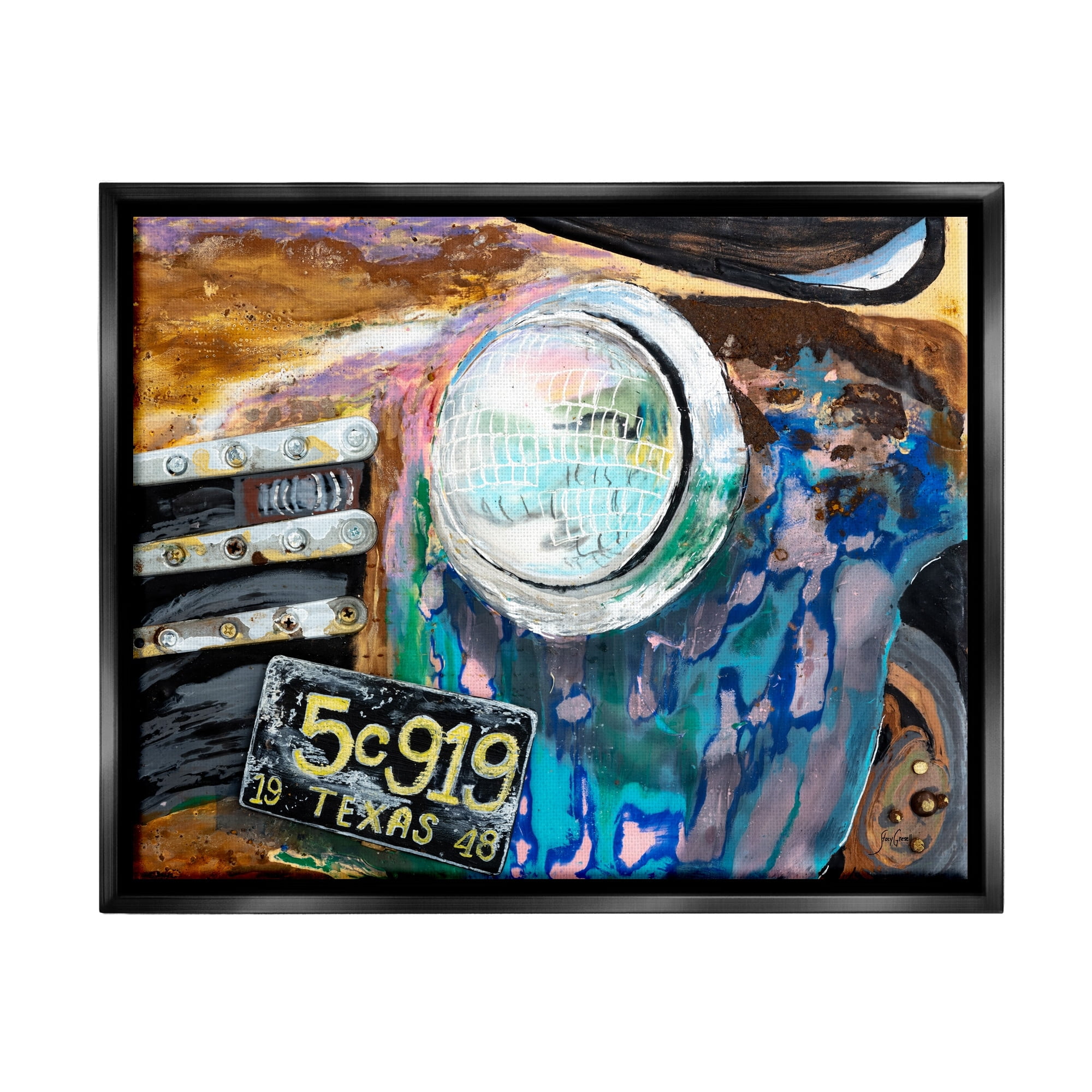 Stupell Industries Up-Close Texas Car Headlight Modern Street Style Painting Jet Black Floating Framed Canvas Print Wall Art, Design by Stacy Gresell