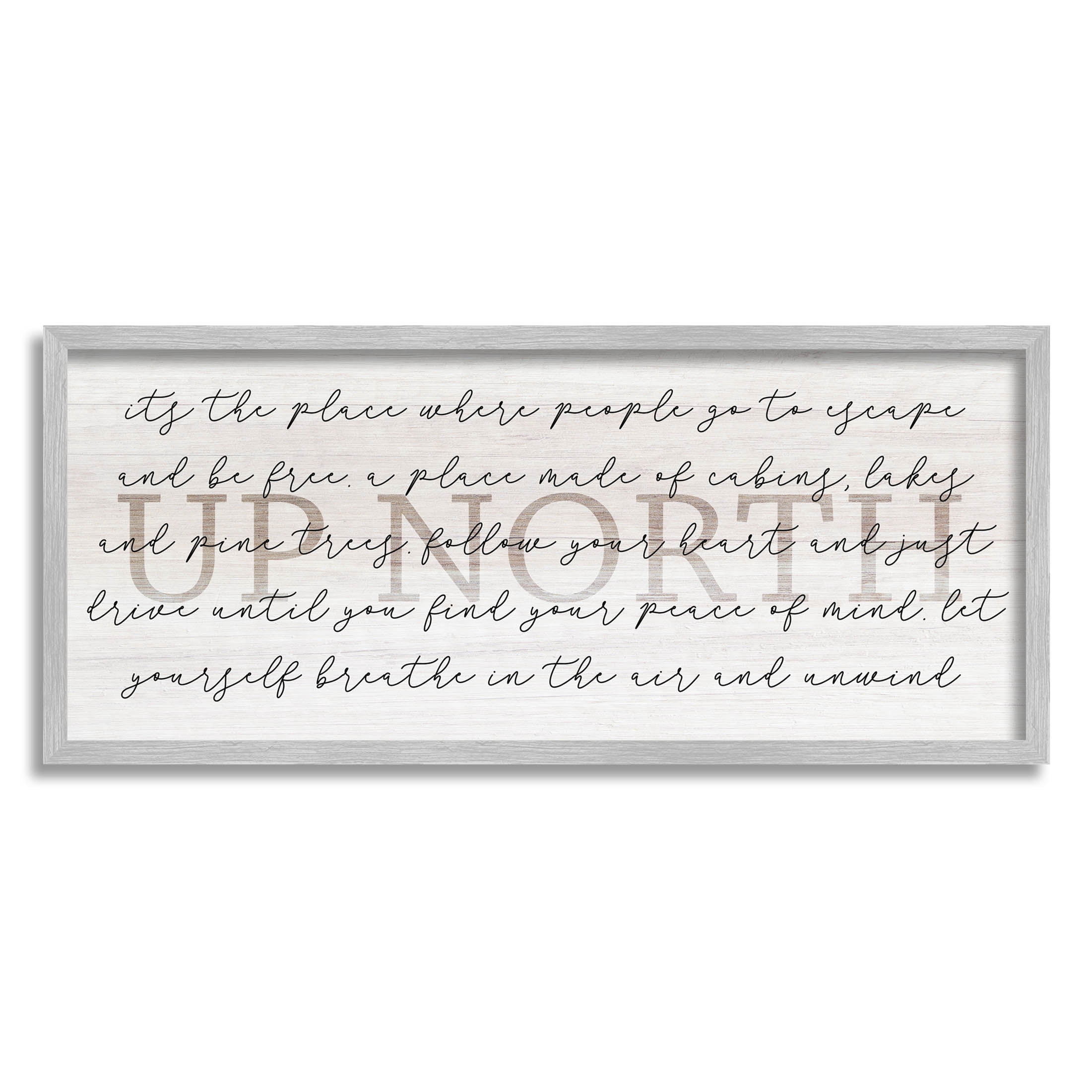 Stupell Industries Up North Cabin Phrase Graphic Art Gray Framed Art Print Wall Art, Design by Lil' Rue