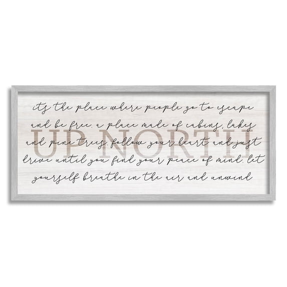Stupell Industries Up North Cabin Phrase Graphic Art Gray Framed Art Print Wall Art, Design by Lil' Rue