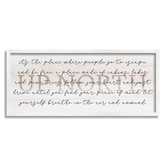 Stupell Industries Up North Cabin Phrase Graphic Art White Framed Art Print Wall Art, Design by Lil' Rue