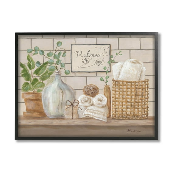 Stupell Industries Uplifting Bathroom Spa Relax Scene Painting Black Framed Art Print Wall Art, Design by Pam Britton
