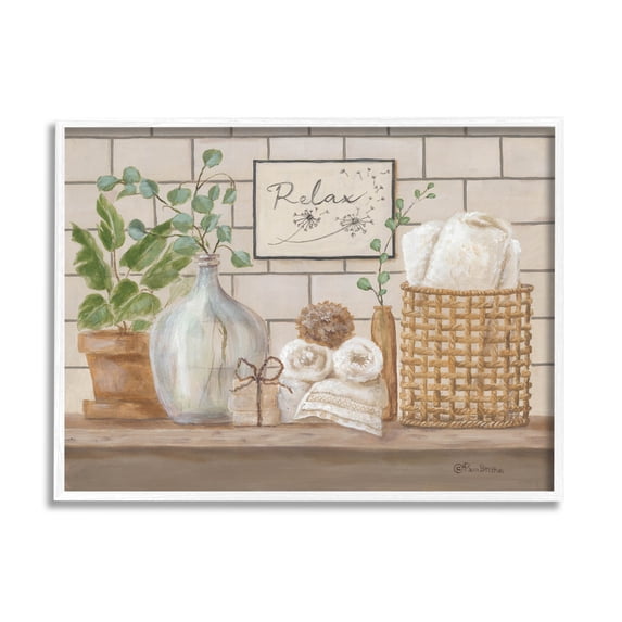 Stupell Industries Uplifting Bathroom Spa Relax Scene Painting White Framed Art Print Wall Art, Design by Pam Britton