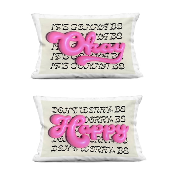Stupell Industries Uplifting Bubble Phrases 14" x 20" Text & Numbers Print Polyester Decorative Pillow Set, Zip Closure 2 Count