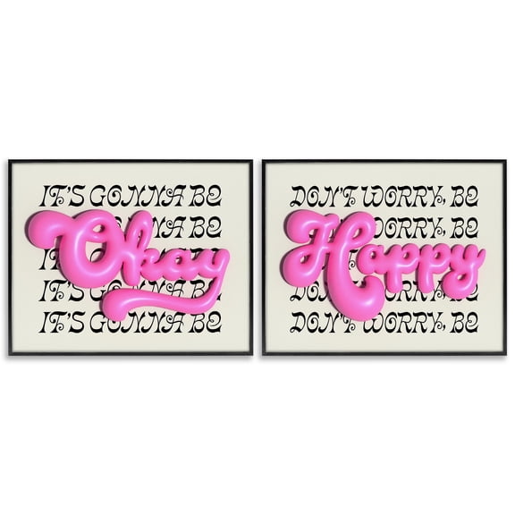 Stupell Industries Uplifting Bubble Phrases Text & Numbers Painting Black Framed Art Print Wall Art, 30 x 24, Set of 2