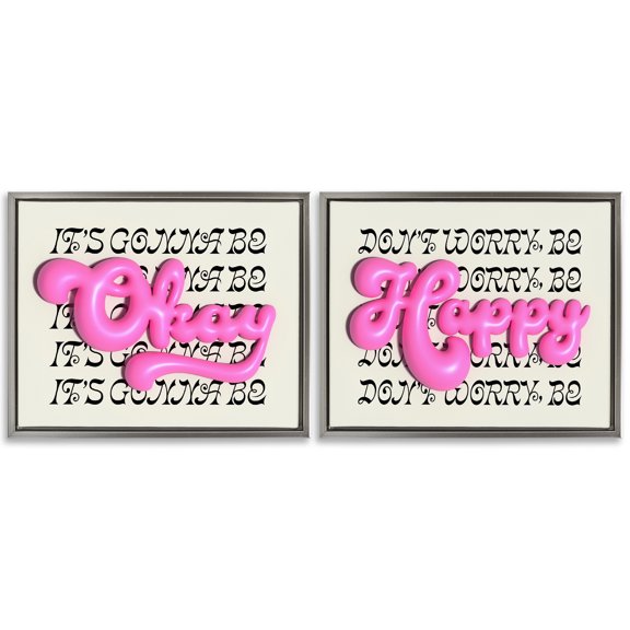 Stupell Industries Uplifting Bubble Phrases Text & Numbers Painting Gray Floater Framed Canvas Art Print Wall Art, 31 x 25, Set of 2