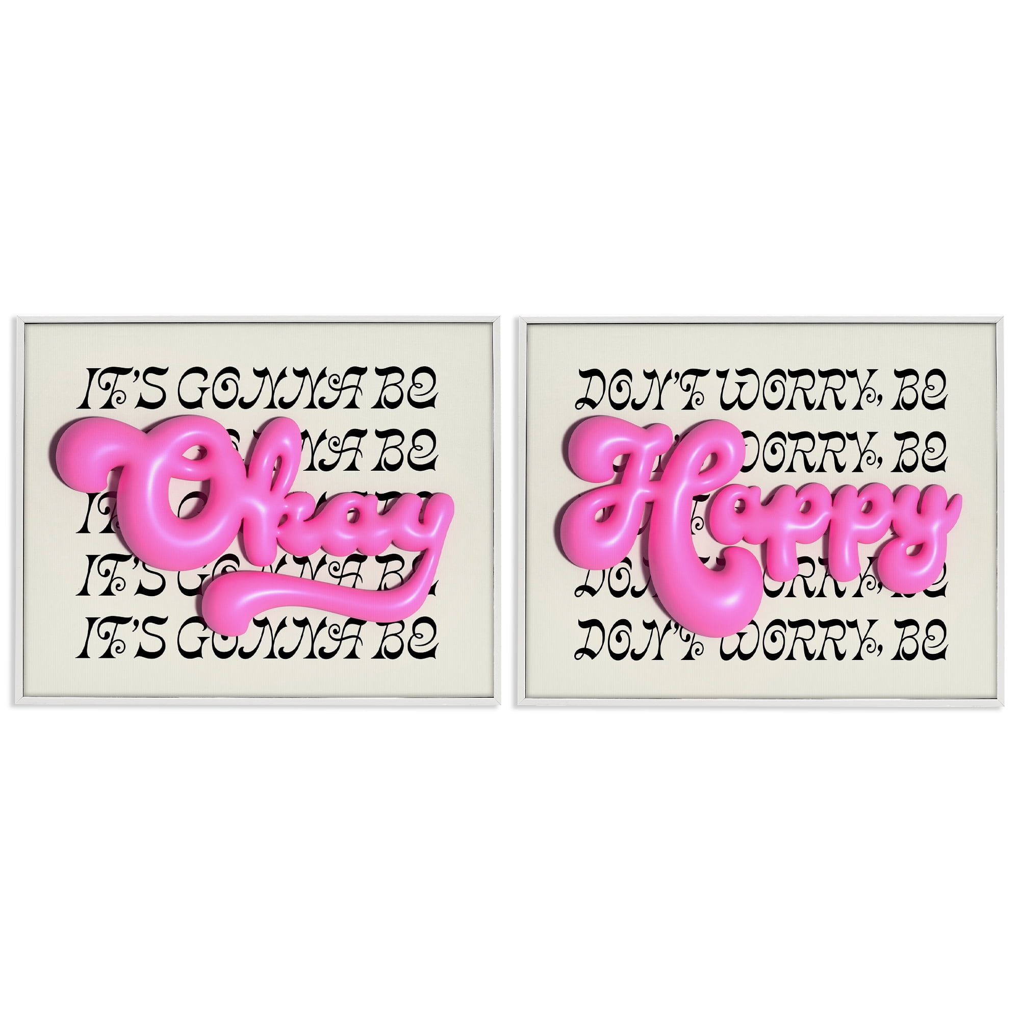 Stupell Industries Uplifting Bubble Phrases Text & Numbers Painting White Framed Art Print Wall Art, 30 x 24, Set of 2
