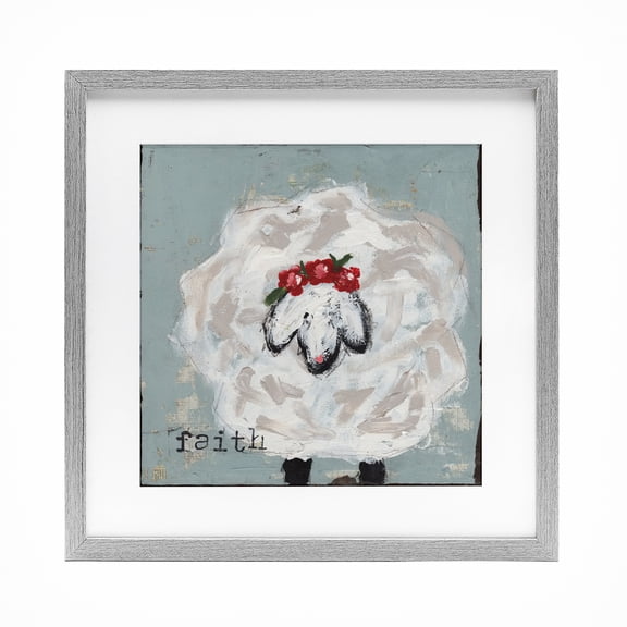 Stupell Industries Uplifting Faith Sheep Gray Framed Print Under Glass design by Cassandra Cushman, 16 x 16