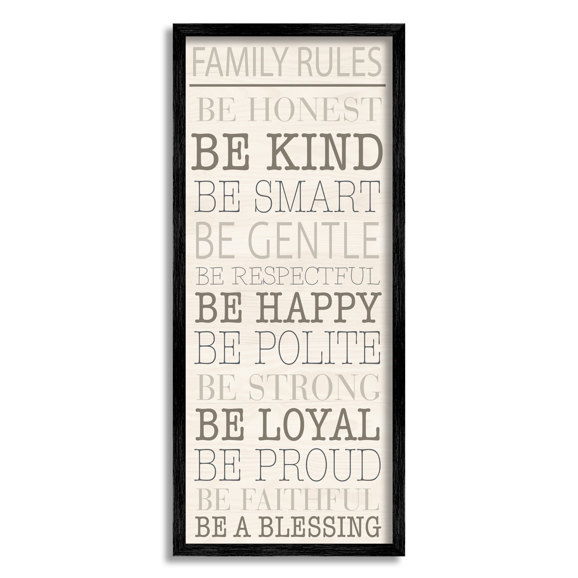Stupell Industries Uplifting Family Rules Typography Painting Black Framed Art Print Wall Art, 10 x 24