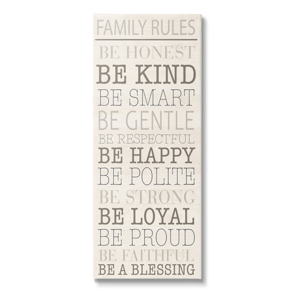 Stupell Industries Uplifting Family Rules Typography Painting Gallery Wrapped Canvas Art Print Wall Art, 10 x 24