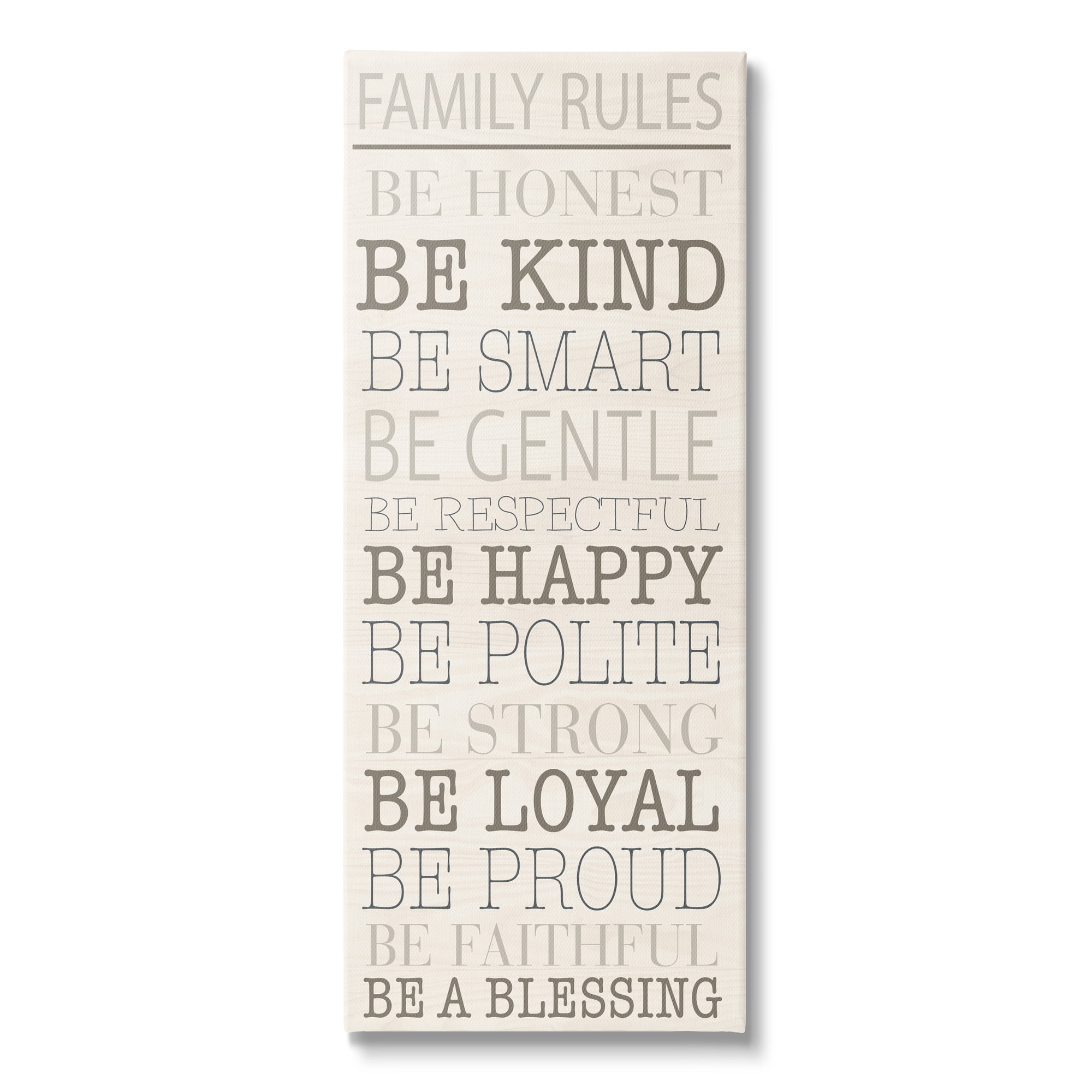 Stupell Industries Uplifting Family Rules Typography Painting Gallery Wrapped Canvas Art Print Wall Art, 13 x 30
