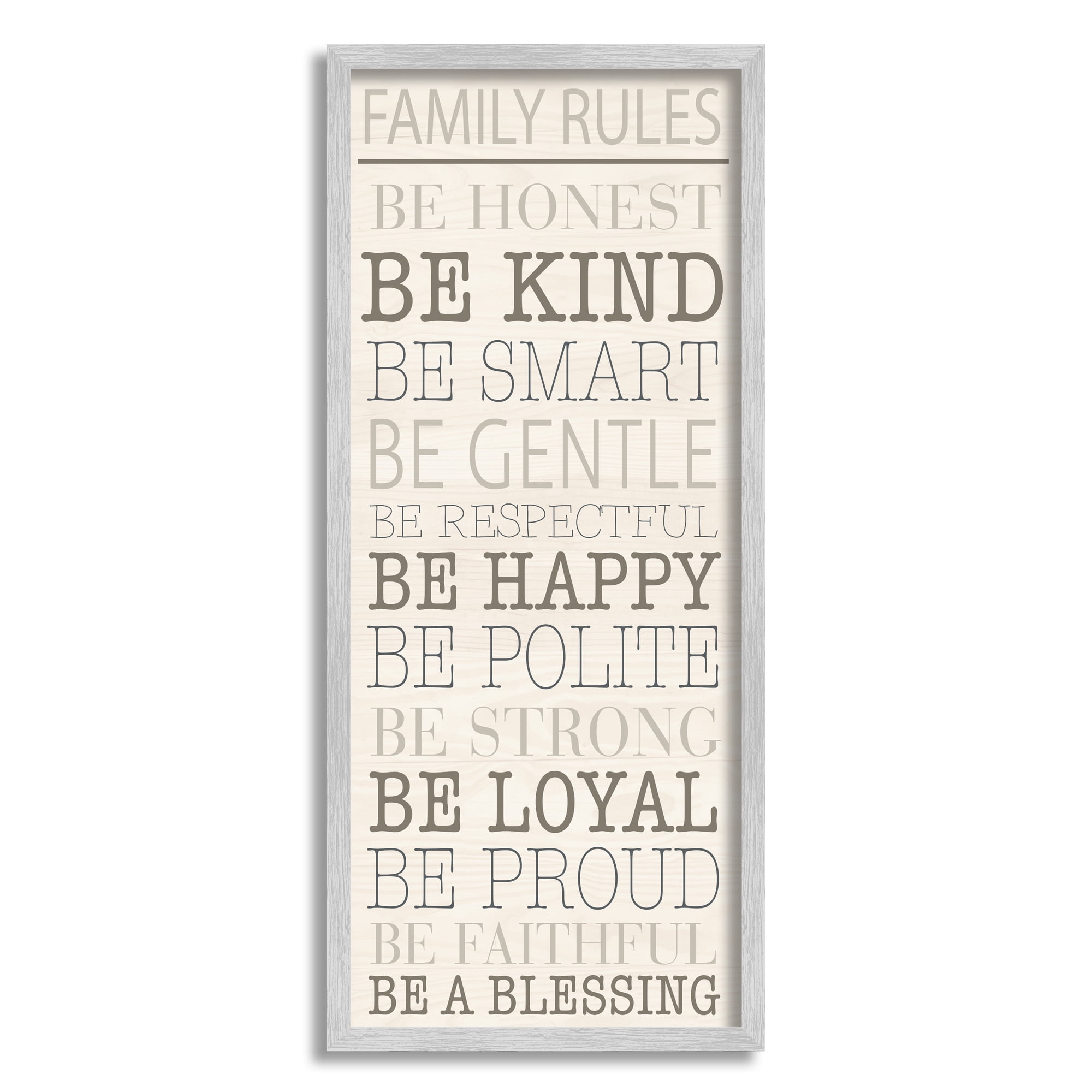 Stupell Industries Uplifting Family Rules Typography Painting Gray Framed Art Print Wall Art, 10 x 24