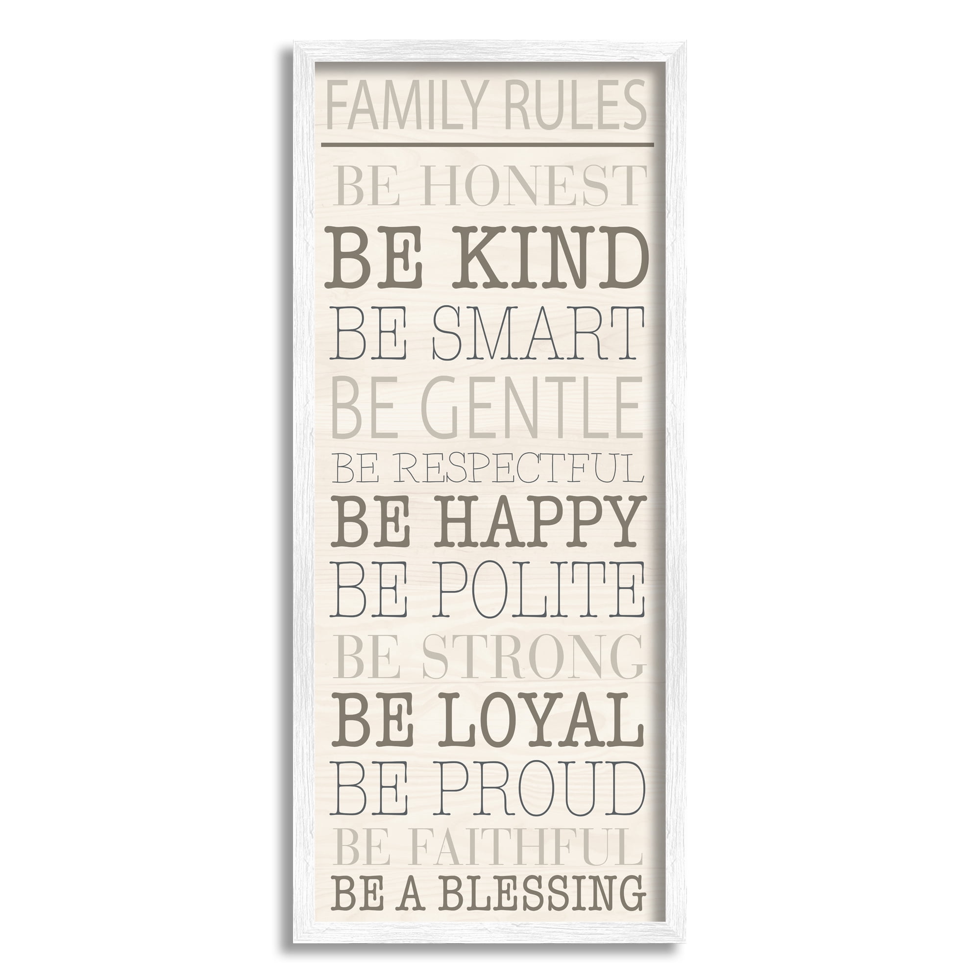 Stupell Industries Uplifting Family Rules Typography Painting White Framed Art Print Wall Art, 13 x 30