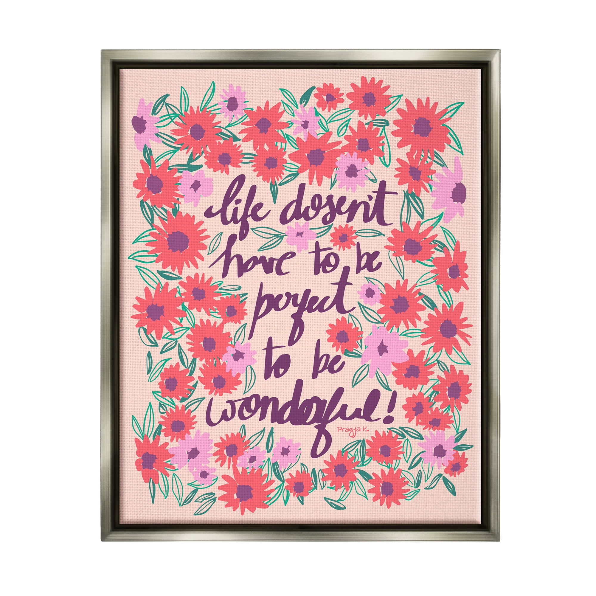 Stupell Industries Uplifting Floral Phrase Botanical & Floral Painting Gray Floater Framed Canvas Art Print Wall Art, 25 x 31