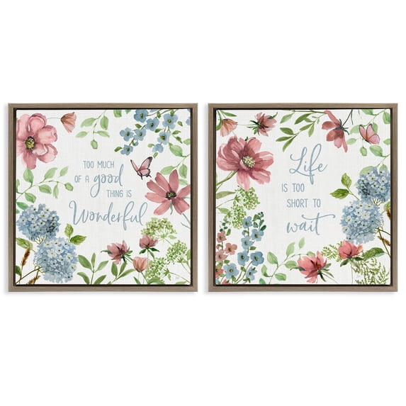 Stupell Industries Farmhouse Uplifting Floral Quotes Brown 2pc Floating Frame Art Set, 18 x 18 each, by Nan