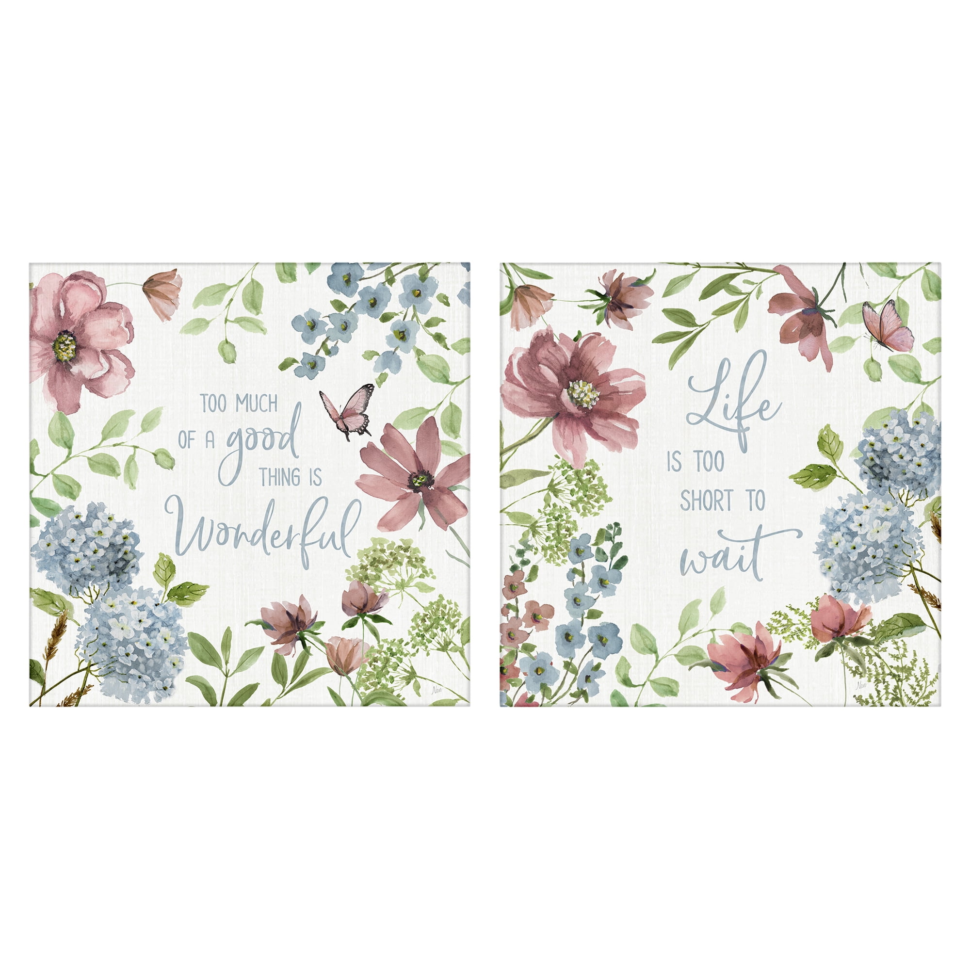 Stupell Industries Uplifting Floral Quotes 2 Piece Canvas Wall Art Set, design by Nan
