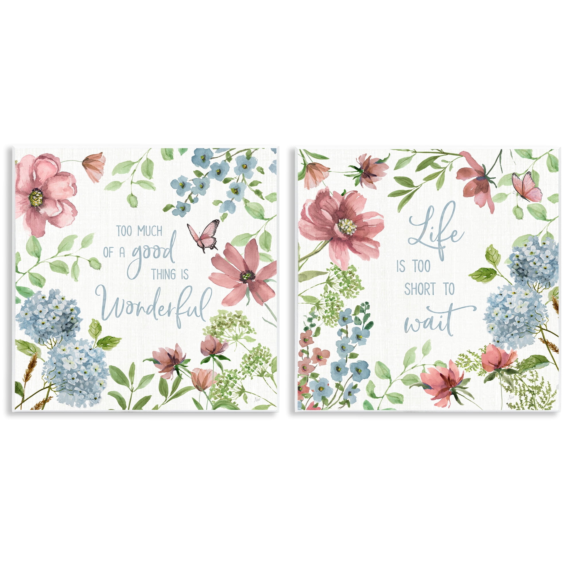 Stupell Industries Uplifting Floral Quotes 2 Piece Wall Plaque Art Set, design by Nan