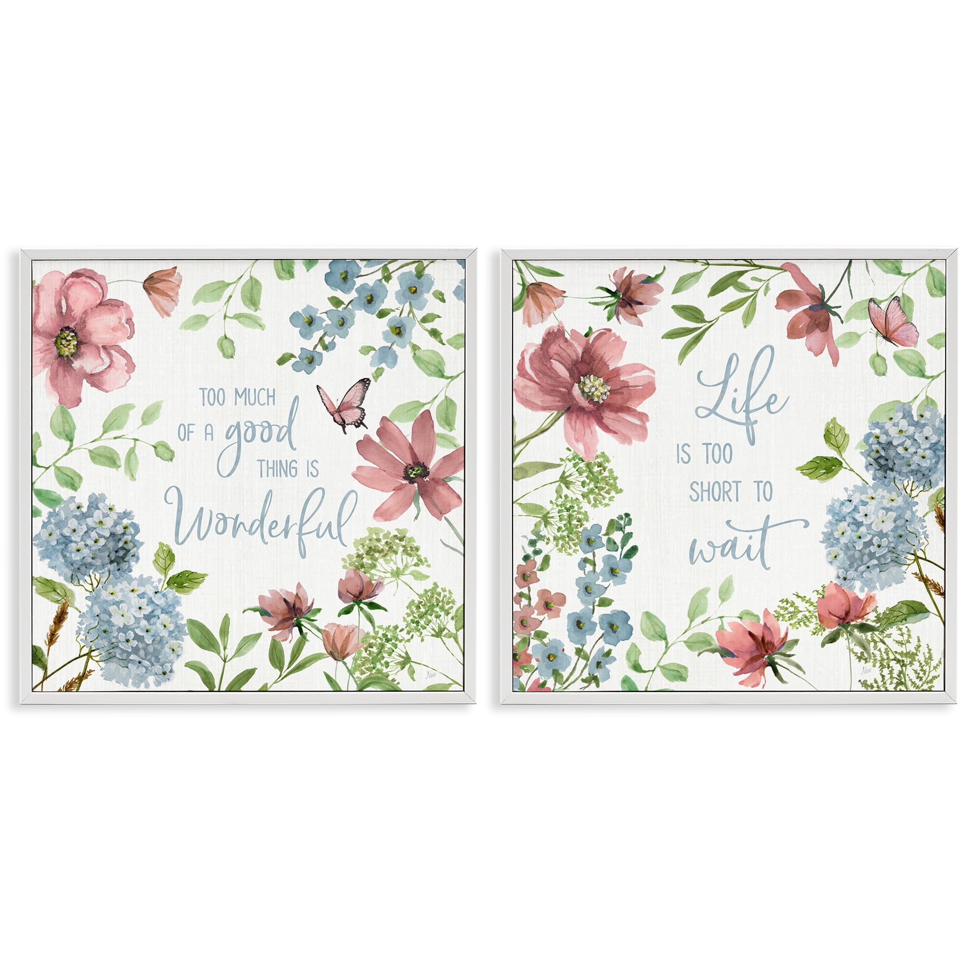 Stupell Industries Uplifting Floral Quotes 2 Piece White Framed Giclee Art Set, design by Nan