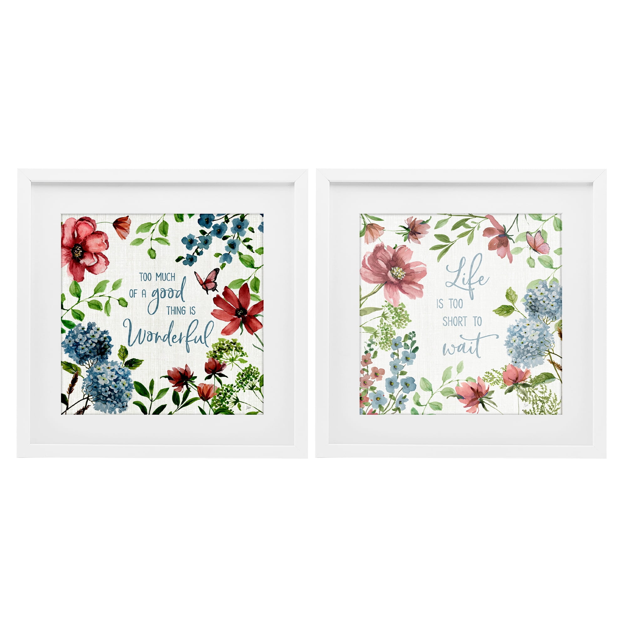 Stupell Industries Uplifting Floral Quotes 2 Piece White Framed Print Under Glass Set, design by Nan