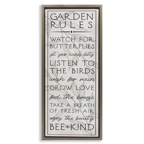 Stupell Industries Uplifting Garden Rules Quotes and Sayings Painting Brown Floater Framed Canvas Art Print Wall Art, 11 x 25