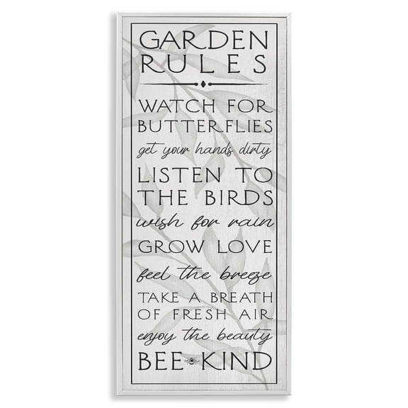 Stupell Industries Uplifting Garden Rules Quotes and Sayings Painting White Framed Art Print Wall Art, 10 x 24