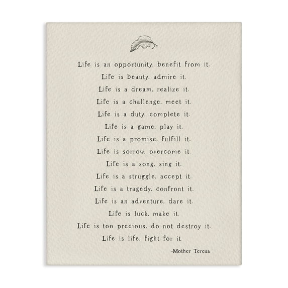 Stupell Industries Uplifting Inspirational Mother Theresa Life Quote Simple Botanical Canvas Wall Art, 24 x 30, Design by Amy Brinkman