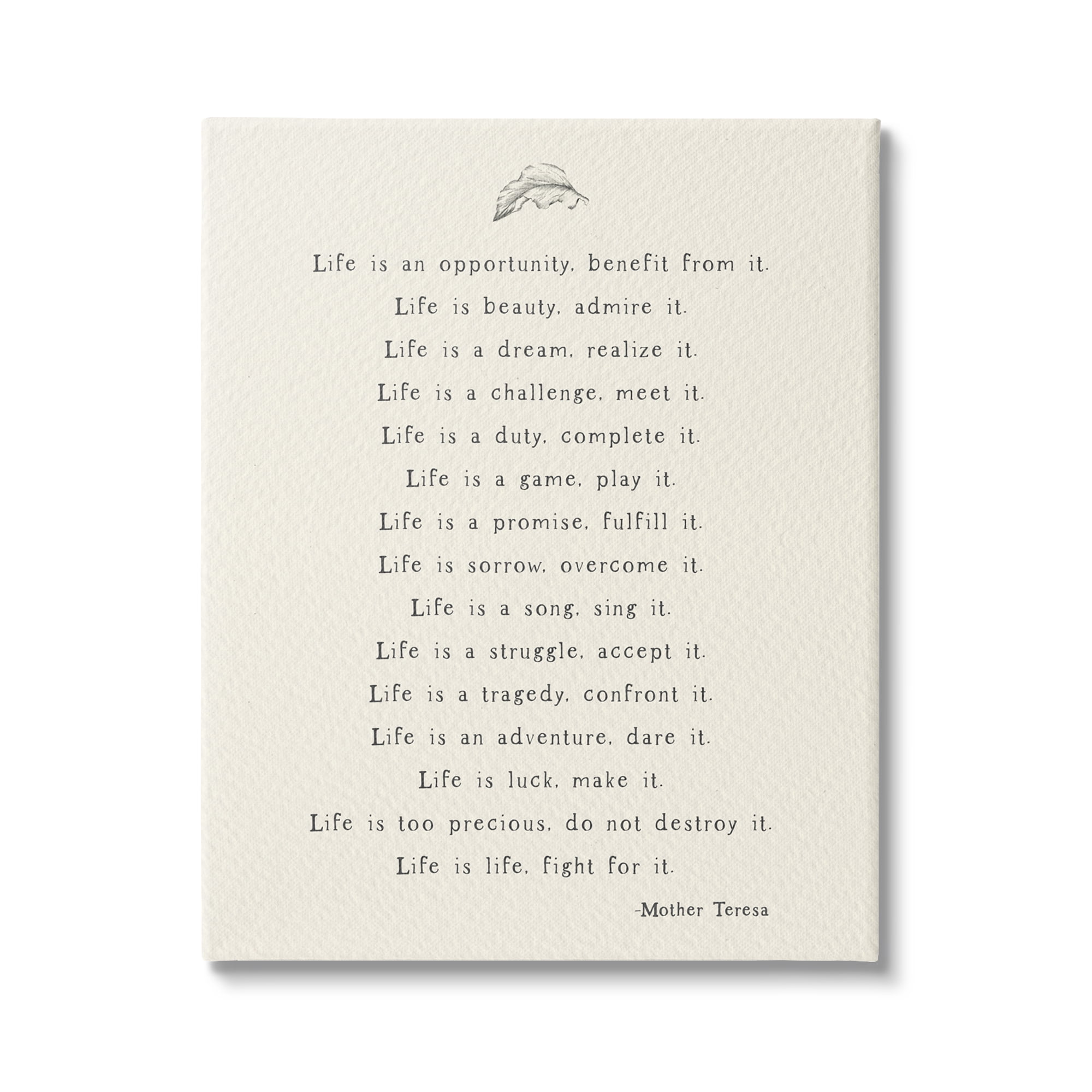 Stupell Industries Uplifting Inspirational Mother Theresa Life Quote Simple Botanical Canvas Wall Art, 36 x 48, Design by Amy Brinkman